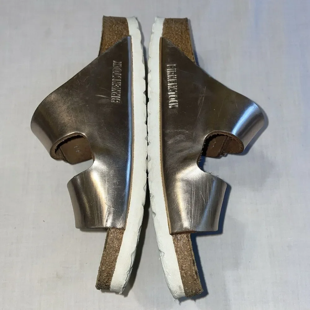 Birkenstocks Womens Footbed Sandals Size 5 M Pink Leather Buckle Cross Straps